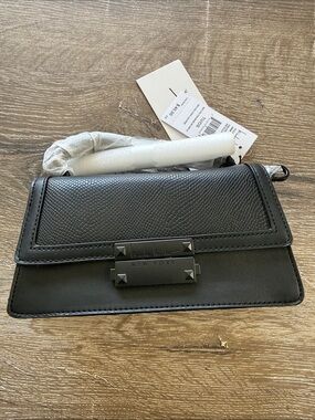 Nicole miller  Black Pebbled & Smooth Leather Mini Crossbody